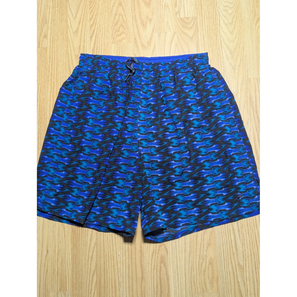 Speedo Mens Vintage Y2K Abstract Print Swim Trunks Blue Large